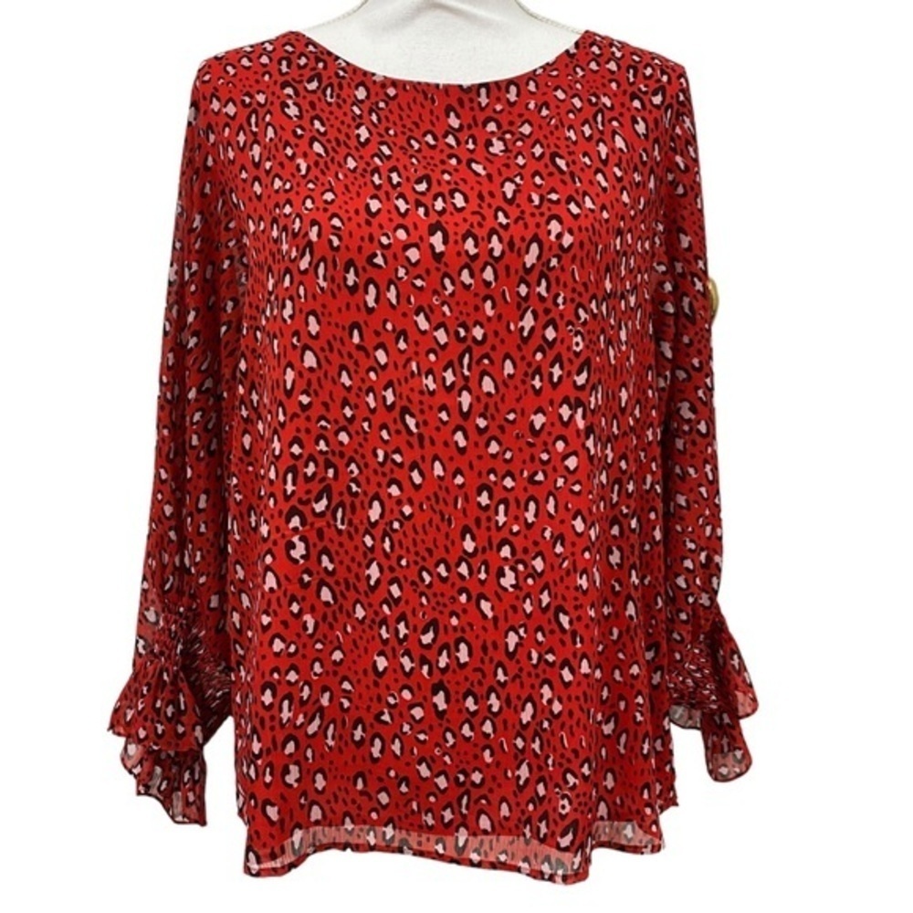 Sanctuary Blouse Red Leopard Print